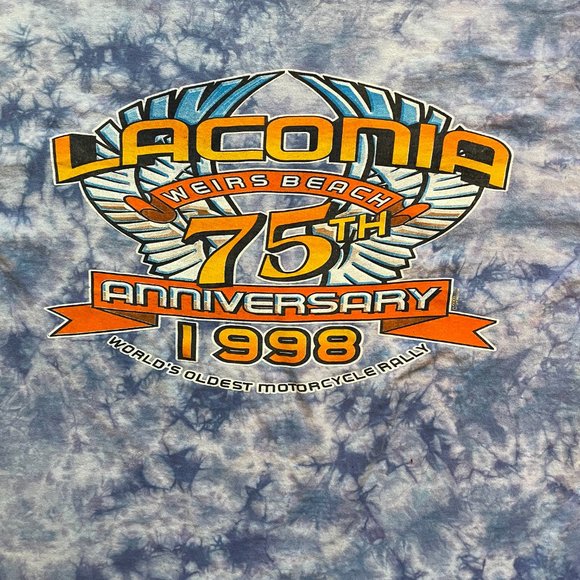 Vintage 90s Laconia Bike Week Tie Dye Shirt 1998 75th Anniversary Mens XL - Picture 7 of 10